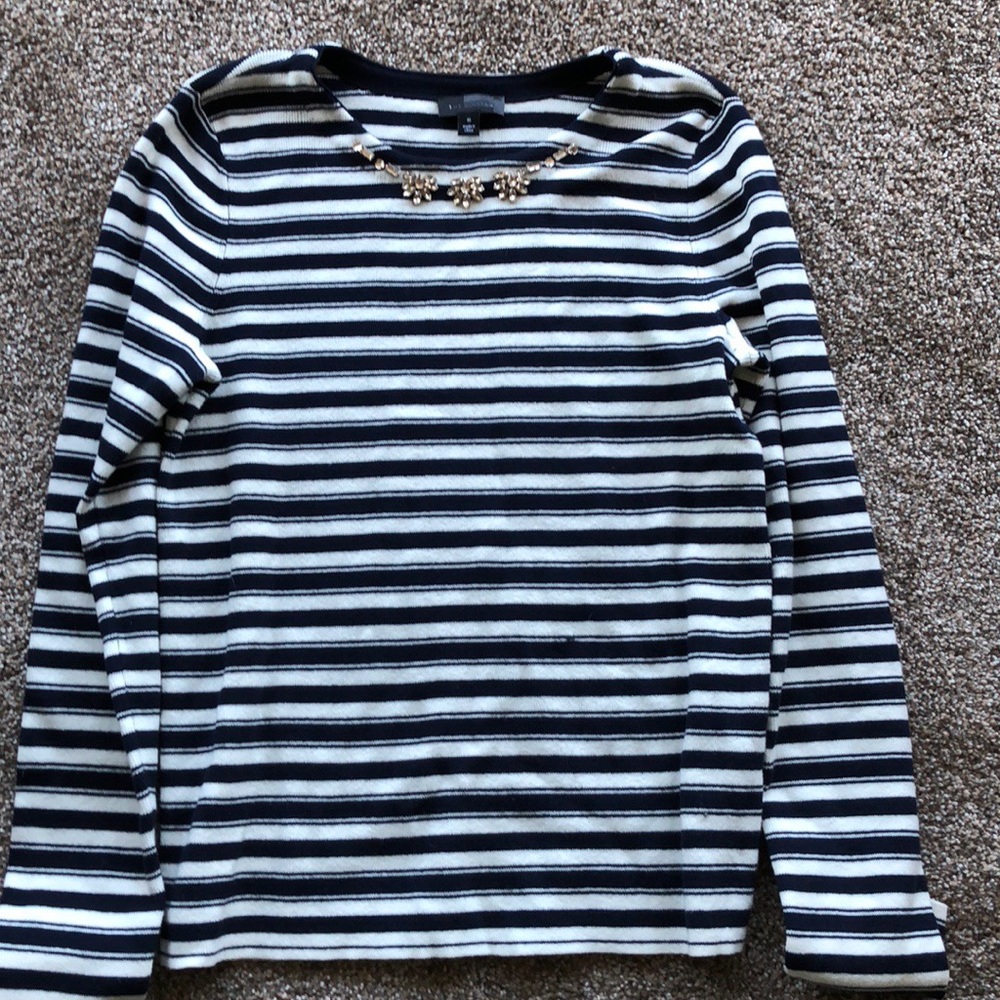 The Limited blue and white knit top w/rhinestones.